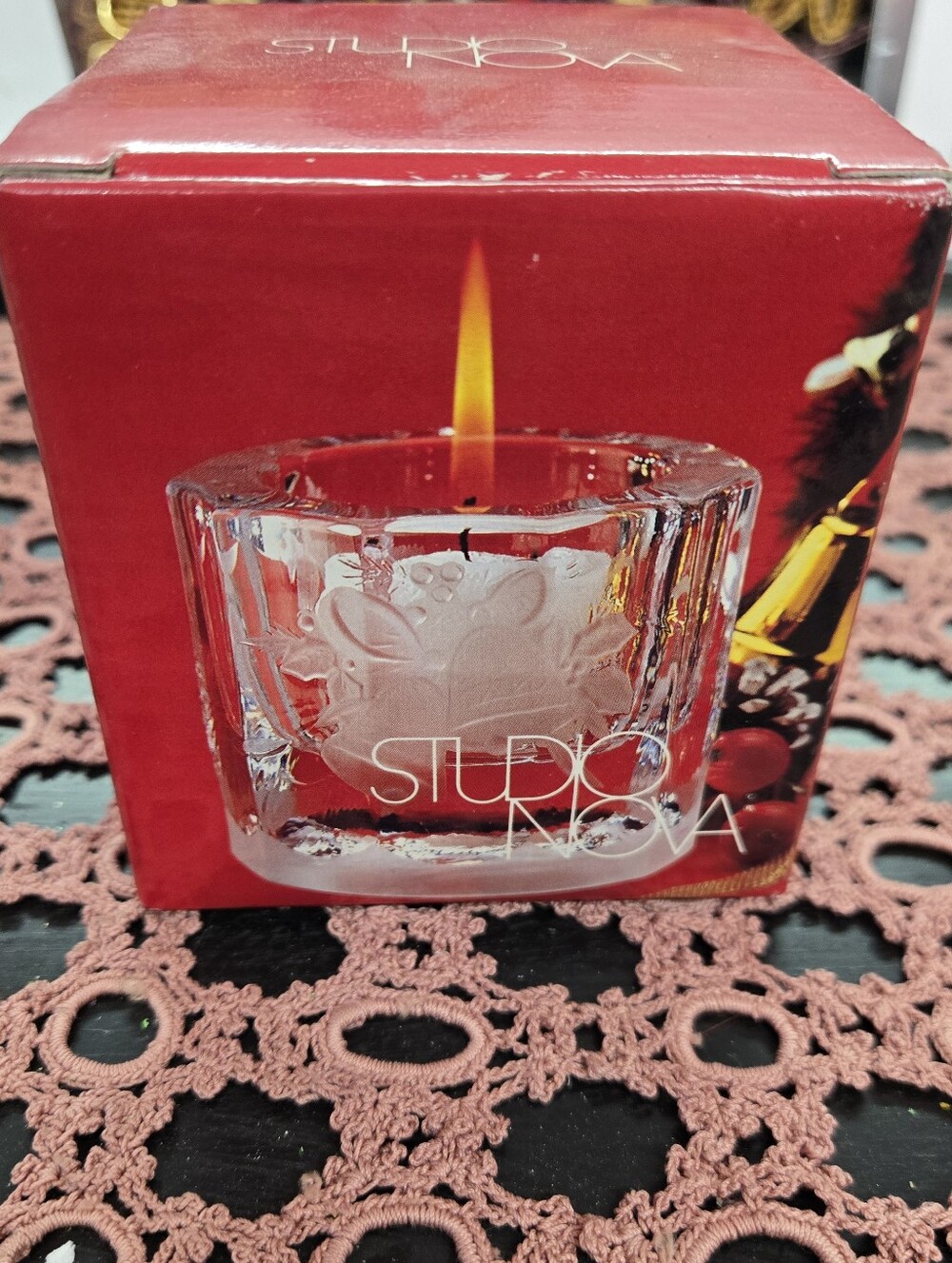 Studio Nova Etched Glass "Bells" Votive Holder